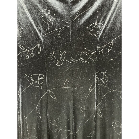 Vintage 90s Positive Attitude Black Velvet Maxi Dress Floral Embroidery Y2K Glam - Picture 8 of 8
